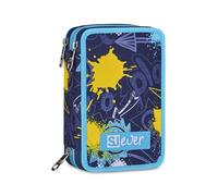 SJ GANG STYLE JAM GANG Astuccio Scuola 3 Zip, Blu, Portapenne Triplo Scomparto Completo Di Penne, Matite, Colori, Accessori Zaino, Scuole Elementari, Bambino