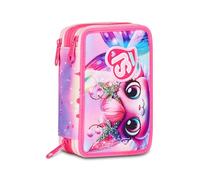 SJ GANG STYLE JAM GANG Astuccio Scuola 3 Zip Cat Led, Rosa, Portapenne Triplo Scomparto Completo Di Penne, Matite, Colori, Accessori Zaino, Scuola Elementare, Bambina