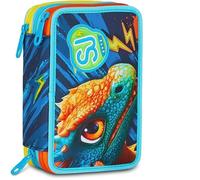 SJ GANG STYLE JAM GANG Astuccio Scuola 3 Zip Dragon Glide, Blu, Portapenne Triplo Scomparto Completo Di Penne, Matite, Colori, Accessori Zaino, Scuola Elementare, Bambino