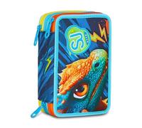 SJ GANG STYLE JAM GANG Astuccio Scuola 3 Zip Dragon Glide, Blu, Portapenne Triplo Scomparto Completo Di Penne, Matite, Colori, Accessori Zaino, Scuola Elementare, Bambino