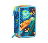 SJ GANG STYLE JAM GANG Astuccio Scuola 3 Zip Dragon Glide, Blu, Portapenne Triplo Scomparto Completo Di Penne, Matite, Colori, Accessori Zaino, Scuola Elementare, Bambino