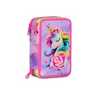 SJ GANG STYLE JAM GANG Astuccio Scuola 3 Zip Fable Journey, Rosa, Portapenne Triplo Scomparto Completo Di Penne, Matite, Colori, Accessori Zaino, Scuola Elementare, Bambina