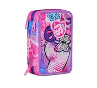 SJ GANG STYLE JAM GANG Astuccio Scuola 3 Zip, Fucsia, Portapenne Triplo Scomparto Completo Di Penne, Matite, Colori, Accessori Zaino, Scuola Elementare, Bambina