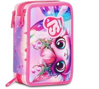SJ GANG STYLE JAM GANG Astuccio Scuola 3 Zip Cat Led, Rosa, Portapenne Triplo Scomparto Completo Di Penne, Matite, Colori, Accessori Zaino, Scuola Elementare, Bambina