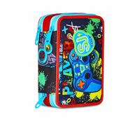 SJ GANG STYLE JAM GANG Astuccio Scuola 3 Zip, Multicolore, Portapenne Triplo Scomparto Completo Di Penne, Matite, Colori, Accessori Zaino, Scuola Elementare, Bambino