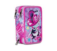 SJ GANG STYLE JAM GANG Astuccio Scuola 3 Zip, Rosa,Facce Da SJ, Portapenne Triplo Scomparto Completo Di Penne, Matite, Colori, Accessori Zaino, Elementari, Medie, Bambina