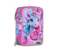 SJ GANG STYLE JAM GANG Astuccio Scuola 3 Zip, Rosa, Portapenne Triplo Scomparto Completo Di Penne, Matite, Colori, Accessori Zaino, Scuole Elementari, Bambina