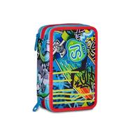 SJ GANG STYLE JAM GANG Astuccio Scuola 3 Zip Sharky Skate, Blu, Portapenne Triplo Scomparto Completo Di Penne, Matite, Colori, Accessori Zaino, Scuola Elementare, Bambino