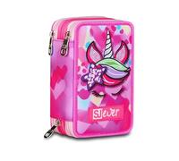 SJ GANG STYLE JAM GANG Astuccio Scuola 3 Zip Sj Ever, Fucsia, Portapenne Triplo Scomparto Completo Di Penne, Matite, Colori, Accessori Zaino, Scuola Elementare, Bambina
