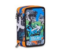 SJ GANG STYLE JAM GANG Astuccio Scuola 3 Zip, Sj Ever High Flames, Nero, Triplo Scomparto, Portapenne Attrezzato, 45 pezzi, Accessori Zaino, Scuola elementare, Bambino