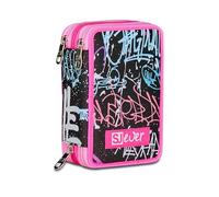 SJ GANG STYLE JAM GANG Astuccio Scuola 3 Zip Sj Ever, Nero, Portapenne Triplo Scomparto Completo Di Penne, Matite, Colori, Accessori Zaino, Scuola Elementare, Bambina
