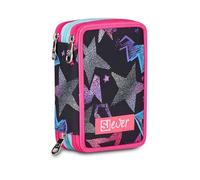 SJ GANG STYLE JAM GANG Astuccio Scuola 3 Zip, Sj Ever Star Drafts, Nero, Triplo Scomparto, Portapenne Attrezzato, 45 pezzi, Accessori Zaino, Scuola elementare, Bambina