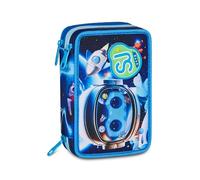 SJ GANG STYLE JAM GANG Astuccio Scuola 3 Zip SPACE LED BOY, Blu, Triplo Scomparto, 45 pezzi, Set cancelleria incluso, Pratica chiusura con zip, Scuola elementare, Bambino