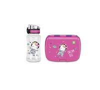 SJ GANG STYLE JAM GANG Set Portamerenda + Borraccia scuola Rosa Per Bambine Dotato Di Divisorio Interno, Vassoio Per Piccoli Snack Ermetica Con Chiusura A Bottone