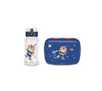 SJ GANG STYLE JAM GANG Set Portamerenda scuola Blu Per Bambini Dotato Di Divisorio Interno, Vassoio Per Piccoli Snack E Borraccia Ermetica Con Chiusura A Bottone