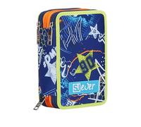 SJ Gang SJ Ever Astuccio Scuola 3 Zip, Nero, Star-Shaped Girl, Portapenne Triplo Scomparto Completo Di Penne, Matite, Colori, Accessori Zaino, Elementari, Medie, Bambina