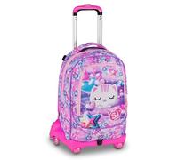 SJ GANG STYLE JAM GANG Trolley Jack 8 ruote GLOWCAT, Rosa, 34L, Scomponibile, Crossover System, 3 in 1, Spallacci a scomparsa, Tasca portaborraccia, Barra regolabile, Scuola elementare, Bambina