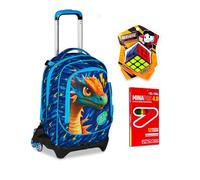SJ GANG STYLE JAM GANG Trolley Scuola Elementare Jack 3 Ruote Dragon Glide,3 in 1, Zaino Triplo Uso con Carrello Sganciabile,Zaino Bambino+Cubo Rubik+Set Matite 12 colori e un accessorio cancelleria