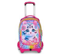 SJ GANG STYLE JAM GANG Trolley Scuola Jack 3 Ruote Cat&Air, Fucsia, 3 in 1, Zaino Triplo Uso con Carrello Sganciabile, 33 L, Zaino Scuola Elementare, Zaino Bambina