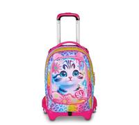 SJ GANG STYLE JAM GANG Trolley Scuola Jack 3 Ruote Cat&Air, Fucsia, 3 in 1, Zaino Triplo Uso con Carrello Sganciabile, 33 L, Zaino Scuola Elementare, Zaino Bambina