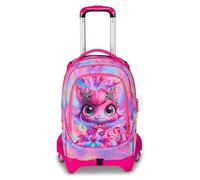 SJ GANG STYLE JAM GANG Trolley Scuola Jack 3 Ruote Cat Led, Fucsia, 3 in 1, Zaino Triplo Uso con Carrello Sganciabile, 33 L, Zaino Scuola Elementare, Zaino Bambina