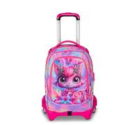 SJ GANG STYLE JAM GANG Trolley Scuola Jack 3 Ruote Cat Led, Fucsia, 3 in 1, Zaino Triplo Uso con Carrello Sganciabile, 33 L, Zaino Scuola Elementare, Zaino Bambina