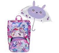 SJ GANG STYLE JAM GANG Zaino Scuola Elementare Estensibile Con Flip System e 3 pattine intercambiabili, Bambina + Ombrello Viola, Fantasia Coniglio
