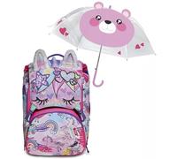 SJ GANG STYLE JAM GANG Zaino Scuola Estensibile ANIMALI FANTASY - Unicorno - Zaino Scuola Elementare Bambina + Ombrello Rosa, Fantasia Orso