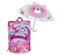 SJ GANG STYLE JAM GANG Zaino Scuola Estensibile Big, Fucsia, Tasca Borraccia, Zaino Bambina Scuola Elementare + Ombrello Rosa, Fantasia Orso