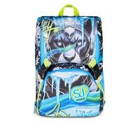 SJ GANG STYLE JAM GANG Zaino Scuola Estensibile Big GLACE PANTHER BOY, Celeste, 24 L, Zip laterali, Maxi ali estraibili lateralmente, Tasca portaborraccia, Scuola elementare e media, Bambino, Ragazzo