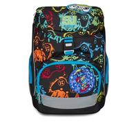 SJ Gang Zaino Scuola Updown Soft, Nero, Multicolor Game, Monoscomparto con Cinghia Vita Regolabile, Tasca Laterale Zip, Tasca in Rete Porta Borraccia, Zaino Scuole Elementari, Medie, Bambino, Ragazzo