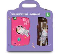 SJ GANG STYLE JAM GANG Set Portamerenda scuola Rosa Per Bambine Dotato Di Divisorio Interno, Vassoio Per Piccoli Snack E Borraccia Ermetica Con Chiusura A Bottone