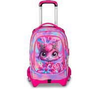 SJ GANG STYLE JAM GANG Trolley Scuola Jack 3 Ruote Cat Led, Fucsia, 3 in 1, Zaino Triplo Uso con Carrello Sganciabile, 33 L, Zaino Scuola Elementare, Zaino Bambina