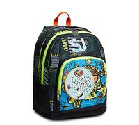 SJ Gang Zaino Scuola Advanced, Sea Pirate Boy, Nero Arancione, Doppio Scomparto Con Flip System e Tasca Porta Borraccia, Elementari, Bambino