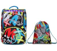 SJ Gang Zaino Scuola SJ GANG BIG - GLITZLED BOY - Zaino Estendibile Doppio Scomparto - FLIP SYSTEM e LED LUMINOSO - Giallo + Sacca Scuola e Sport