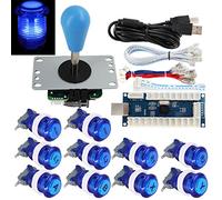 SJ@JX Arcade Game Stick DIY Kit Buttons with Logo LED 8 Way Joystick USB Encoder Cable Controller for PC MAME Raspberry Pi Blue