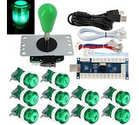 SJ@JX Arcade Game Stick DIY Kit Buttons with Logo LED 8 Way Joystick USB Encoder Cable Controller for PC MAME Raspberry Pi Green