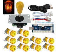 SJ@JX Arcade Game Stick DIY Kit Buttons with Logo LED 8 Way Joystick USB Encoder Cable Controller for PC MAME Raspberry Pi Yellow