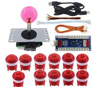 SJ@JX Arcade Game Stick Kit DIY Pulsanti con Logo 8 Vie Joystick USB Encoder Cable Controller per PC PS3 PS2 MAME Raspberry Pi Rosso