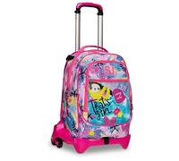 SJ Trolley Scuola Sganciabile Jack 3 Ruote, CLACK IT GIRL, Rosa - Zaino Con Carrello Sganciabile, Triplo Uso - 3 in 1, Trolley & Zaini