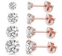 SJBAUTYO 4 paia di orecchini d'argento, Set Orecchini Nichel Free Anallergici Donna,Orecchini Punto Luce Zirconi Acciaio Chirurgico,per Donna Uomo, 3, 4, 5, 6 mm, oro rosa