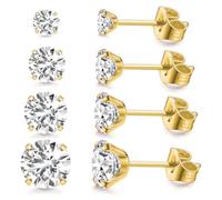 SJBAUTYO 4 paia di orecchini d'argento, Set Orecchini Nichel Free Anallergici Donna,Orecchini Punto Luce Zirconi Acciaio Chirurgico,per Donna Uomo, 3, 4, 5, 6 mm, oro