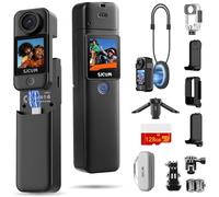 SJCAM C300 4K Pocket Action Camera, 128GB Vlogging Camera con cordino magnetico e treppiede, 6 assi Stabiization POV Cam, Wearable Body Cam, Nero