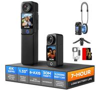 SJCAM C300 4K Pocket Action Camera,7H Power,170°FOV Handheld Camera,6-Axis Stabiization POV Cam,Wearable Body Cam,3800mAh Vlogging Camera con cordino magnetico e treppiede, scheda 128G, nero