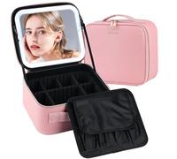 SJD - Trousse da viaggio con specchio a LED, organizer portatile con specchio illuminato, custodia impermeabile per pennelli cosmetici, borsa da toeletta nera, regalo da donna, Classic-Rosa