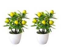 SJDWDX - 2 mini piante artificiali in vaso di limone, 24 cm, in plastica bianca, con 7 limoni, piante in vaso, per casa, scrivania, ufficio, decorazione