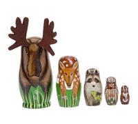 Sjfbebsy Bambole che nidificano, 5 pezzi Set di bambole russe in legno che nidificano, giocattoli dipinti con animali dei cartoni animati, decorazioni per la casa, compleanno per bambini