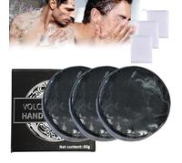 sjfscqr Sapone Naturale al Fango vulcanico, Sapone Scrub Viso, Scrub Viso al Carbone Attivo, Sapone idratante ed esfoliante, saponetta Nera con Rete a Bolle per Uomo e Donna