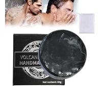 sjfscqr Sapone Naturale al Fango vulcanico, Sapone Scrub Viso, Scrub Viso al Carbone Attivo, Sapone idratante ed esfoliante, saponetta Nera con Rete a Bolle per Uomo e Donna