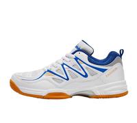 SJJH Allenatore di moda sportiva: pelle sintetica/mesh respirazione & ammortizzazione flex per tennis/badminton | Comfort per tutti i giorni, bianco blu, 41 EU